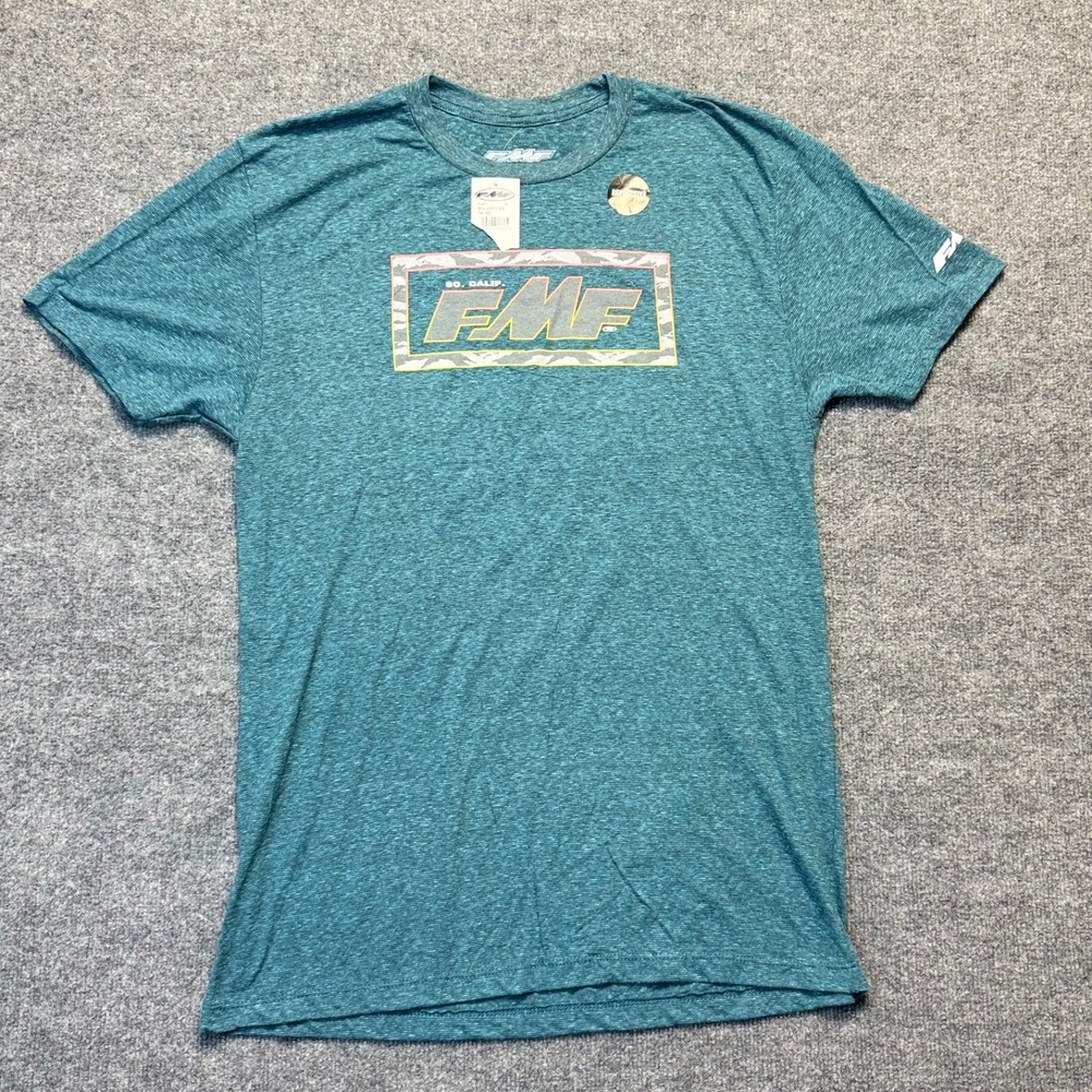 FMF Motorcross T-shirt Mens Large‎ Teal Short Sleeve Reflective Box Cars